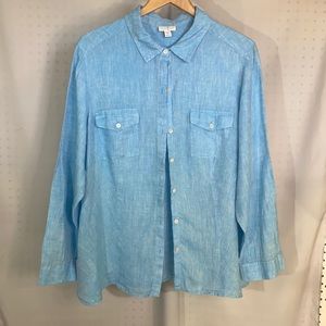 2X j.jill blue linen top with from pockets